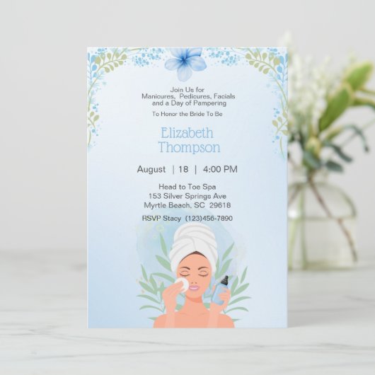 Spa Dag Bachelorette Party Blauw Bloemen Kaart (Staand voorkant)