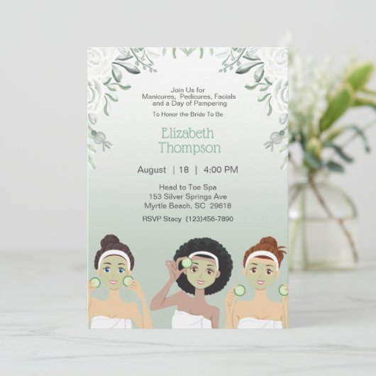 Spa Dag Bachelorette Party Bloemen Uitnodiging (Staand voorkant)