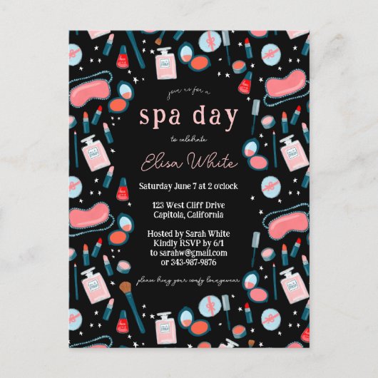 Spa Dag Bruids Bachelorette Schoonheid Make-up CUS Uitnodiging Briefkaart (Voorkant)