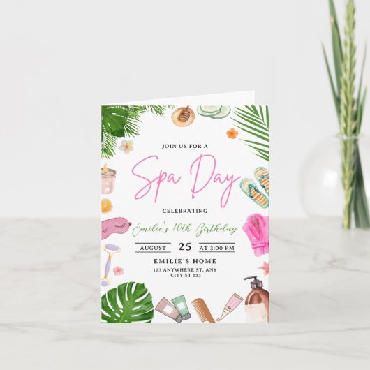 Spa Dag Verjaardag Uitnodiging, Meisjes Spa Glam P (Voorkant)
