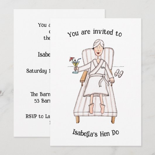 Spa-dag Vrouw Hen Do-uitnodiging Kaart (Voorkant / Achterkant)