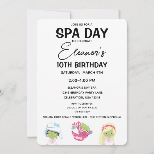 Spa Day Birthday Girl Party Invitation Kaart (Voorkant)