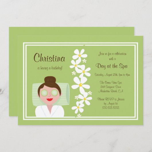 Spa Day Birthday Party Invitation Kaart (Voorkant / Achterkant)