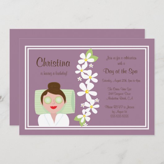 Spa Day Birthday Party Invitation Kaart (Voorkant / Achterkant)