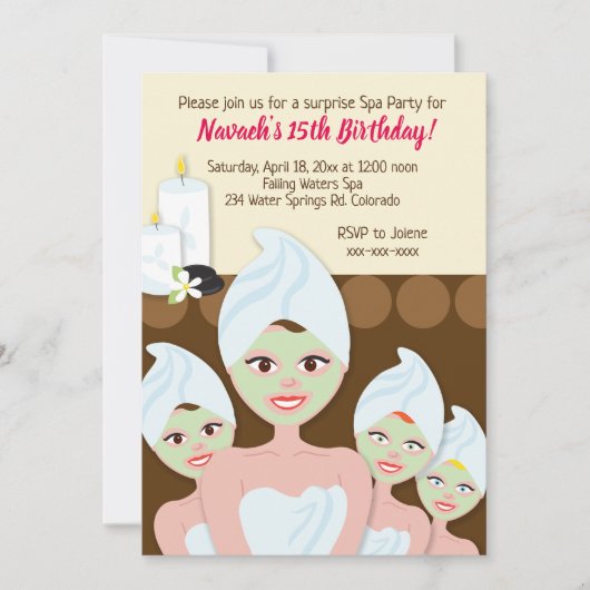Spa Day Birthday Party Invitations Girl / Women Kaart (Voorkant)