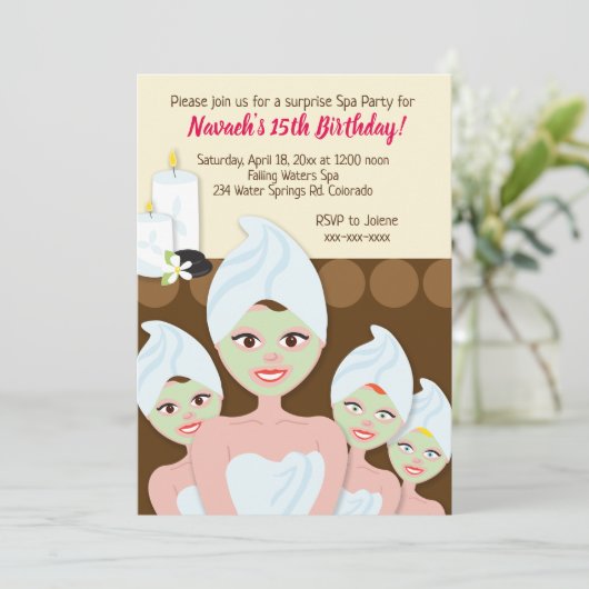 Spa Day Birthday Party Invitations Girl / Women Kaart (Staand voorkant)