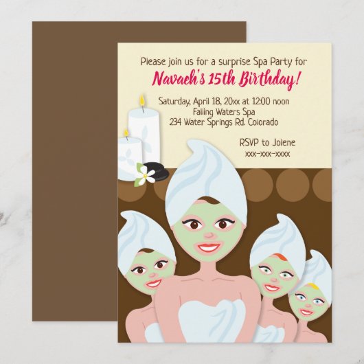 Spa Day Birthday Party Invitations Girl / Women Kaart (Voorkant / Achterkant)