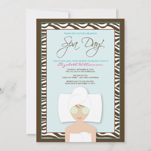 Spa Day Bridal Shower Invitation (blauw) Kaart (Voorkant)