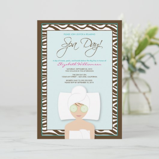 Spa Day Bridal Shower Invitation (blauw) Kaart (Staand voorkant)
