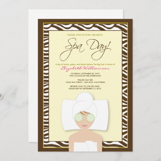 Spa Day Bridal Shower Invitation (geel) Kaart (Voorkant / Achterkant)