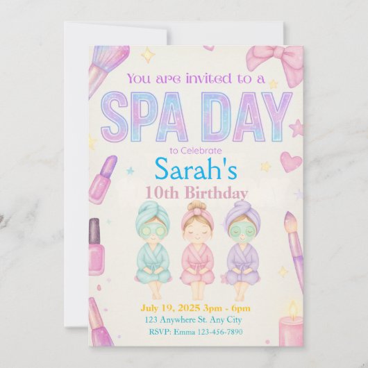 Spa Day Girl's Party Verjaardag Uitnodiging (Voorkant)