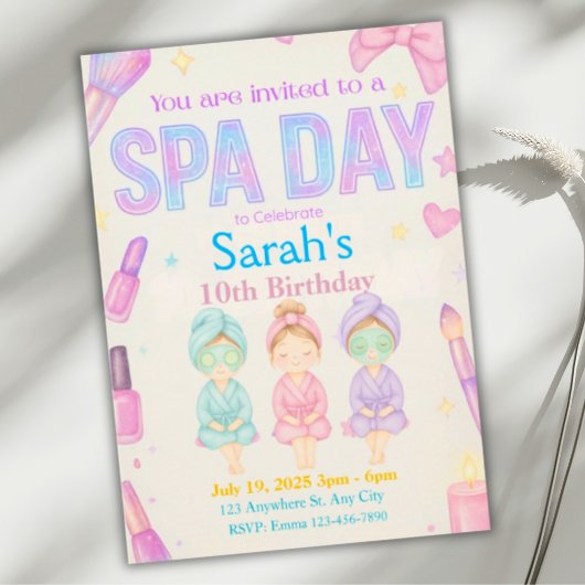 Spa Day Girl's Party Verjaardag Uitnodiging