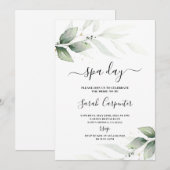 Spa Day Greenery Bridal Shower-uitnodiging Kaart (Voorkant / Achterkant)
