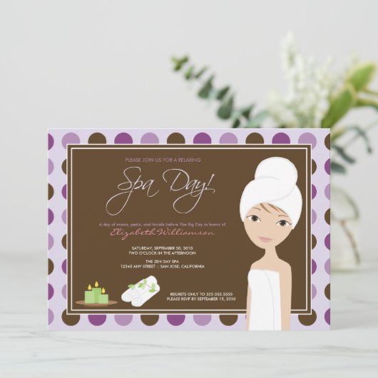 Spa Day Polka-stippen Vrijgezellenfeest Invite (la Kaart (Staand voorkant)