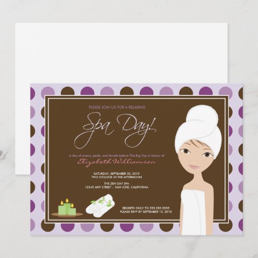 Spa Day Polka-stippen Vrijgezellenfeest Invite (la Kaart (Voorkant / Achterkant)