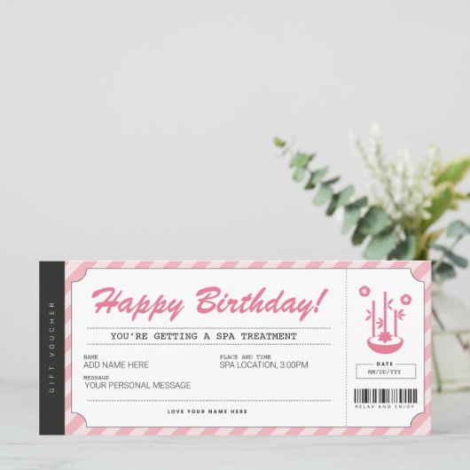 Spa Day Treatment Pink Gift Voucher Certificate (Staand voorkant)