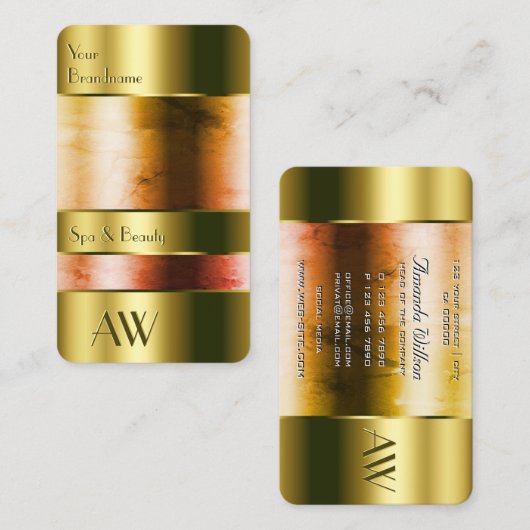 Spa en Beauty Goud en glasoptiek met Initialen Visitekaartje (Voorkant / Achterkant)