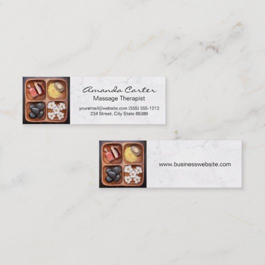 Spa en lichaamsverzorging | Wit Marmer Mini Visitekaartje (Voorkant / Achterkant)