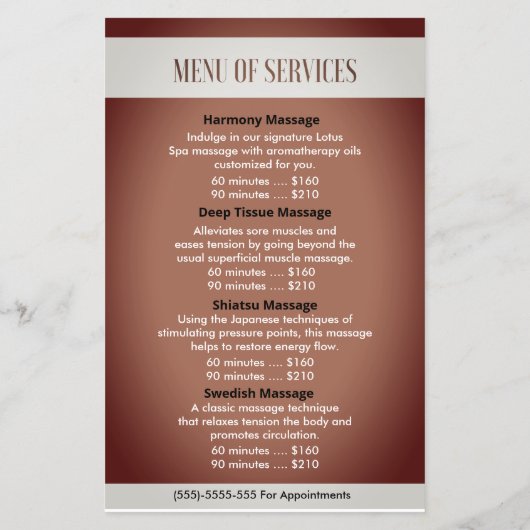 Spa en Massage Bruin  Beige Flyer met Prijzen (Achterkant)