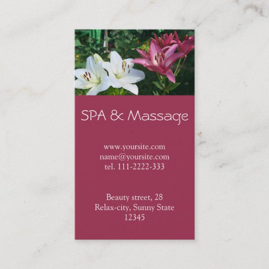 SPA en massage Visitekaartje (Voorkant)