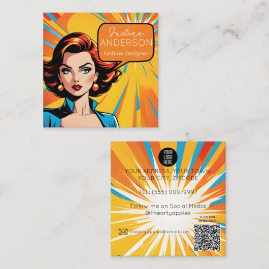 spa en schoonheidssalon Retro Pop Art vrouw Wow Vierkante Visitekaartje (Voorkant / Achterkant)