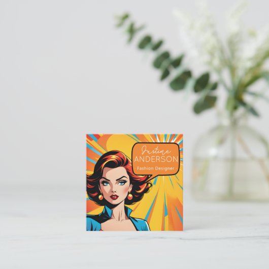 spa en schoonheidssalon Retro Pop Art vrouw Wow Vierkante Visitekaartje (Staand voorkant)