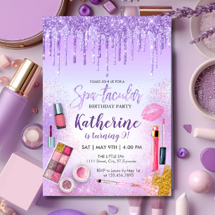 Spa Feest Glam Meisje Verjaardagsfeest Salon Paars Kaart