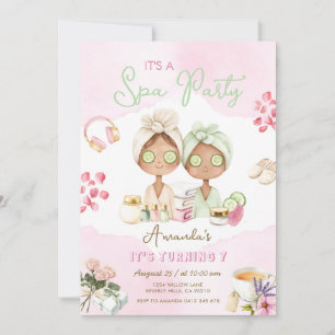 Spa-feest roze meisje verjaardagsuitnodiging kaart