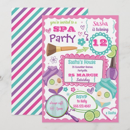 Spa-feest verjaardagsuitnodiging kaart (Voorkant / Achterkant)