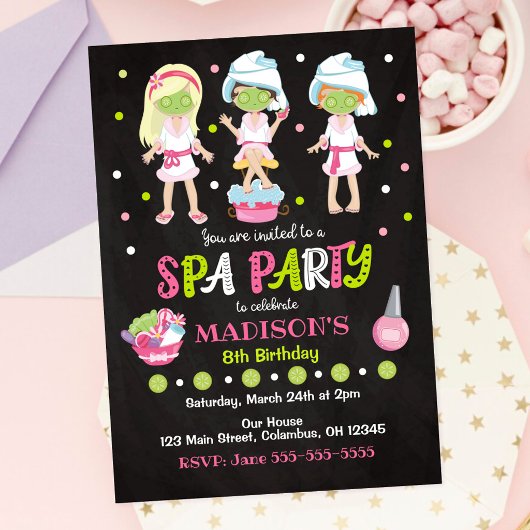 Spa-feest verjaardagsuitnodiging kaart
