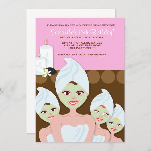 Spa Girls Birthday Invitation, elke leeftijd Kaart (Voorkant / Achterkant)