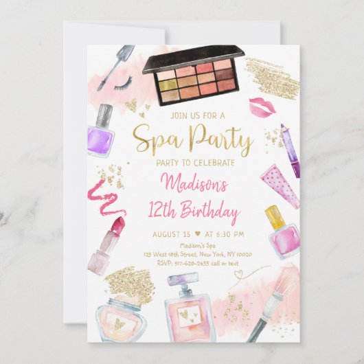 Spa Glitz en Glam Pink Gold Birthday Kaart (Voorkant)
