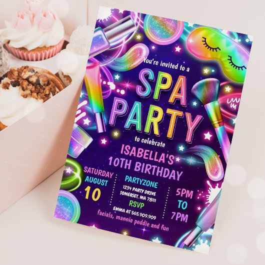 Spa Glow Neon Glitz en Glam Makeup Birthday Party Kaart