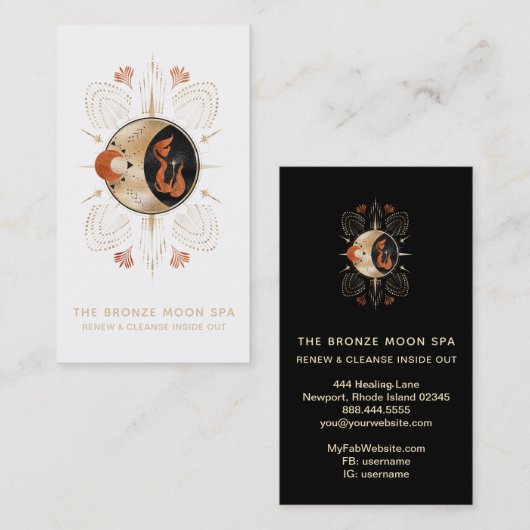 *~* Spa Gold Foil Mermaid Bronze Star Moon Visitekaartje (Voorkant / Achterkant)
