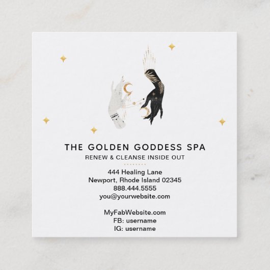*~* Spa Hands Stars Moon Mystic Gold Palm Leaves Vierkante Visitekaartje (Achterkant)