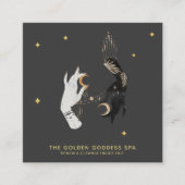 *~* Spa Hands Stars Moon Mystic Gold Palm Leaves Vierkante Visitekaartje (Voorkant)