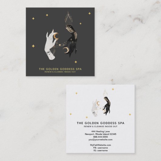 *~* Spa Hands Stars Moon Mystic Gold Palm Leaves Vierkante Visitekaartje (Voorkant / Achterkant)