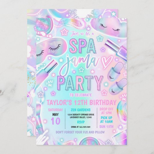 Spa-Jama Slumber Party Pastel Spa Sleepover Party Kaart (Voorkant / Achterkant)