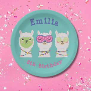 Spa lama feest, lama pyjama papieren bordje
