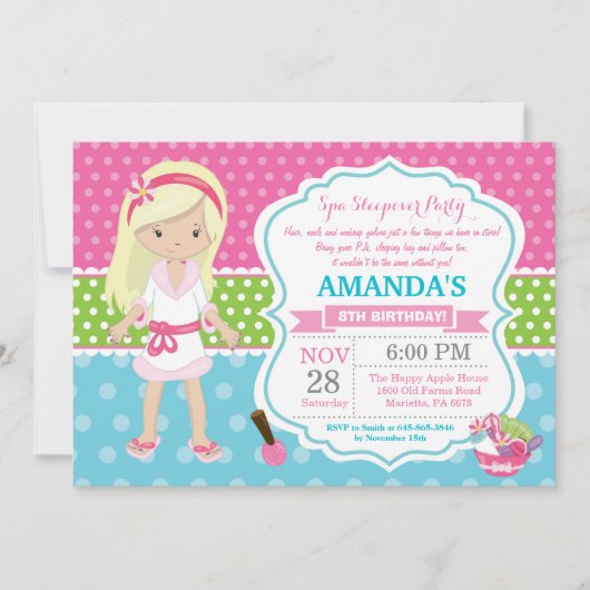 Spa-logeerpartij Slaap Verjaardagsfeestje Uitnodig Kaart (Voorkant)