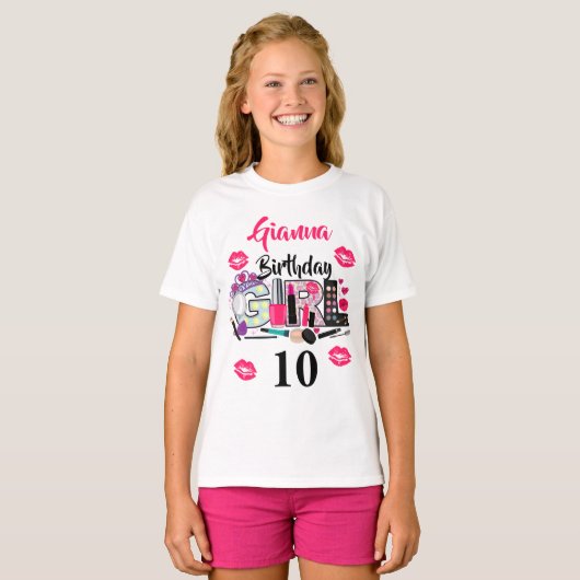 Spa make up Birthday Girl | aangepaste leeftijd T-shirt (Voorkant volledig)