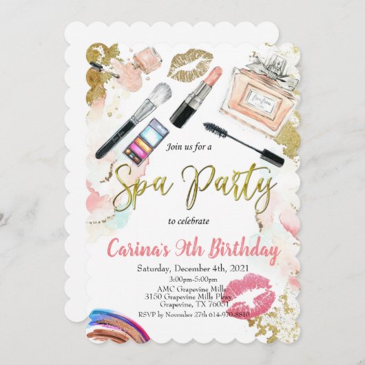 Spa-make-up glam verjaardagsuitnodiging kaart (Voorkant / Achterkant)