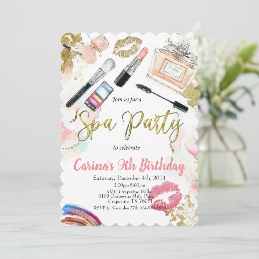 Spa-make-up glam verjaardagsuitnodiging kaart (Staand voorkant)