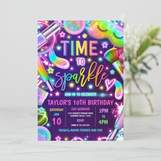 Spa Make-up Glamour Party Neon Glow Verjaardagsfee Kaart (Staand voorkant)