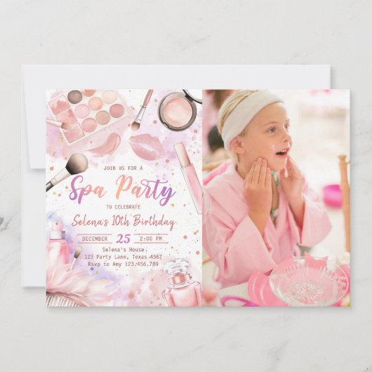 Spa Make-up Verjaardag Roze Glitz & Glam Party Fot Kaart (Voorkant)
