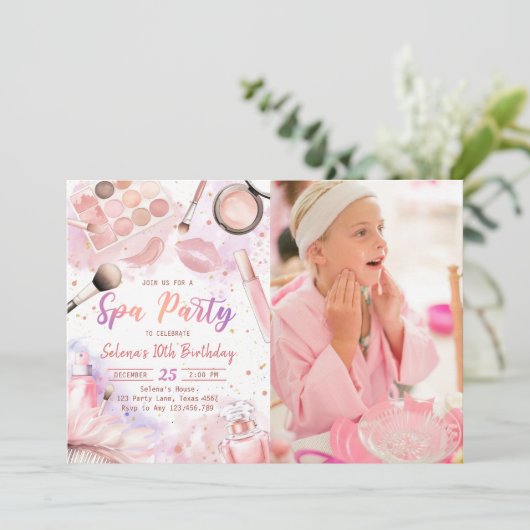 Spa Make-up Verjaardag Roze Glitz & Glam Party Fot Kaart (Staand voorkant)