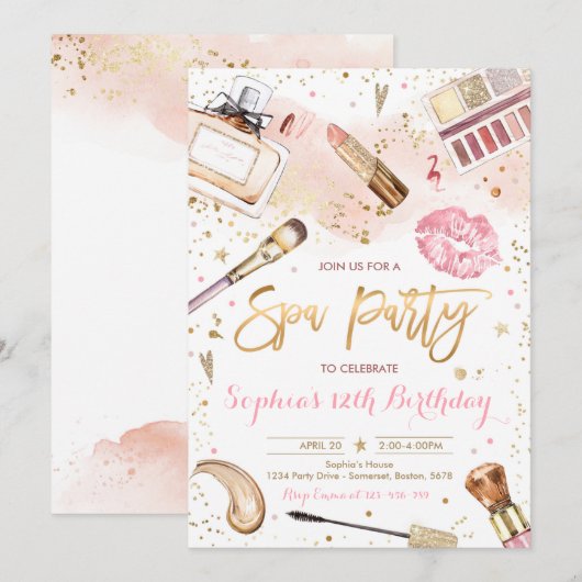 Spa Makeup Birthday Party Blush Pink Glam Party Kaart (Voorkant / Achterkant)