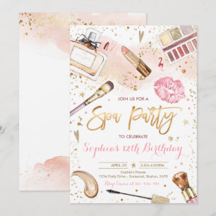 Spa Makeup Birthday Party Blush Pink Glam Party Kaart
