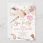 Spa Makeup Birthday Party Blush Pink Glam Party Kaart (Voorkant)