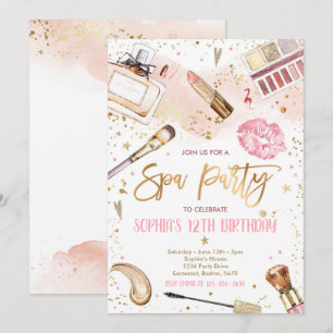 Spa Makeup Birthday Party Blush Pink Glam Party Kaart